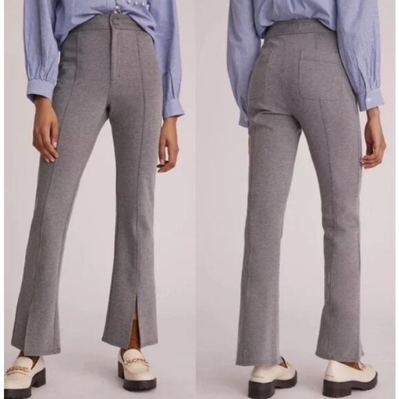 Anthropologie Maeve High Waist Grey Seamed Flare Pants Size 14 - Picture 10 of 10